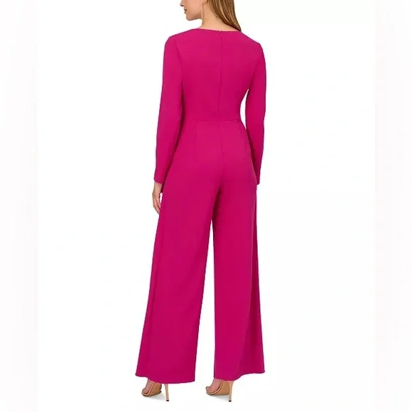 Adrianna Papell Women's V-Neck Tie-Front Crepe Jumpsuit - Picture 2 of 6